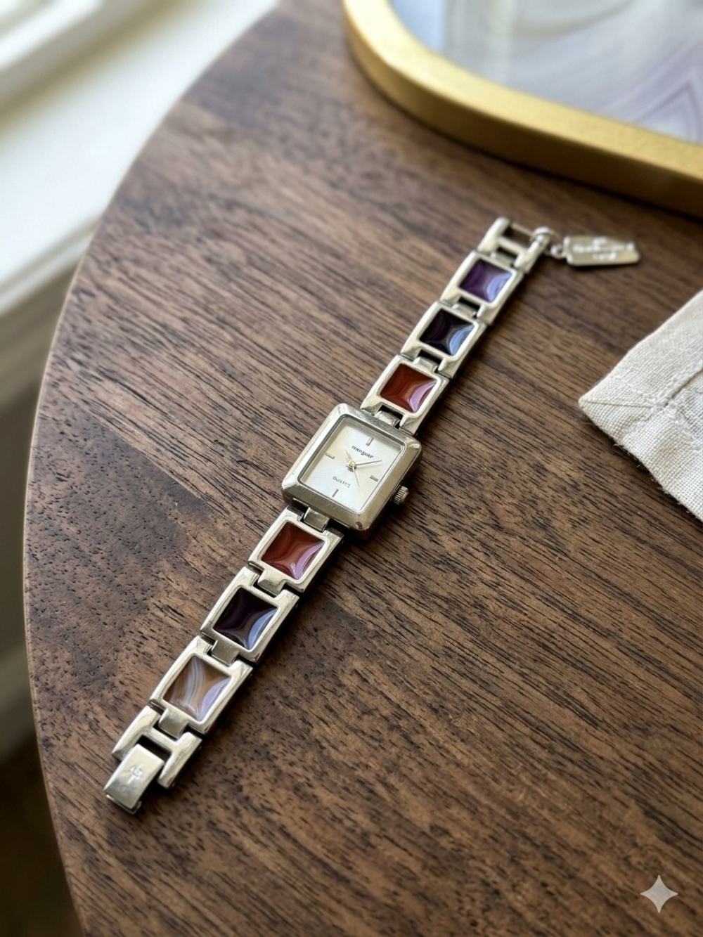 Magnum Silver Bracelet Watch with Multicolor Tile Links